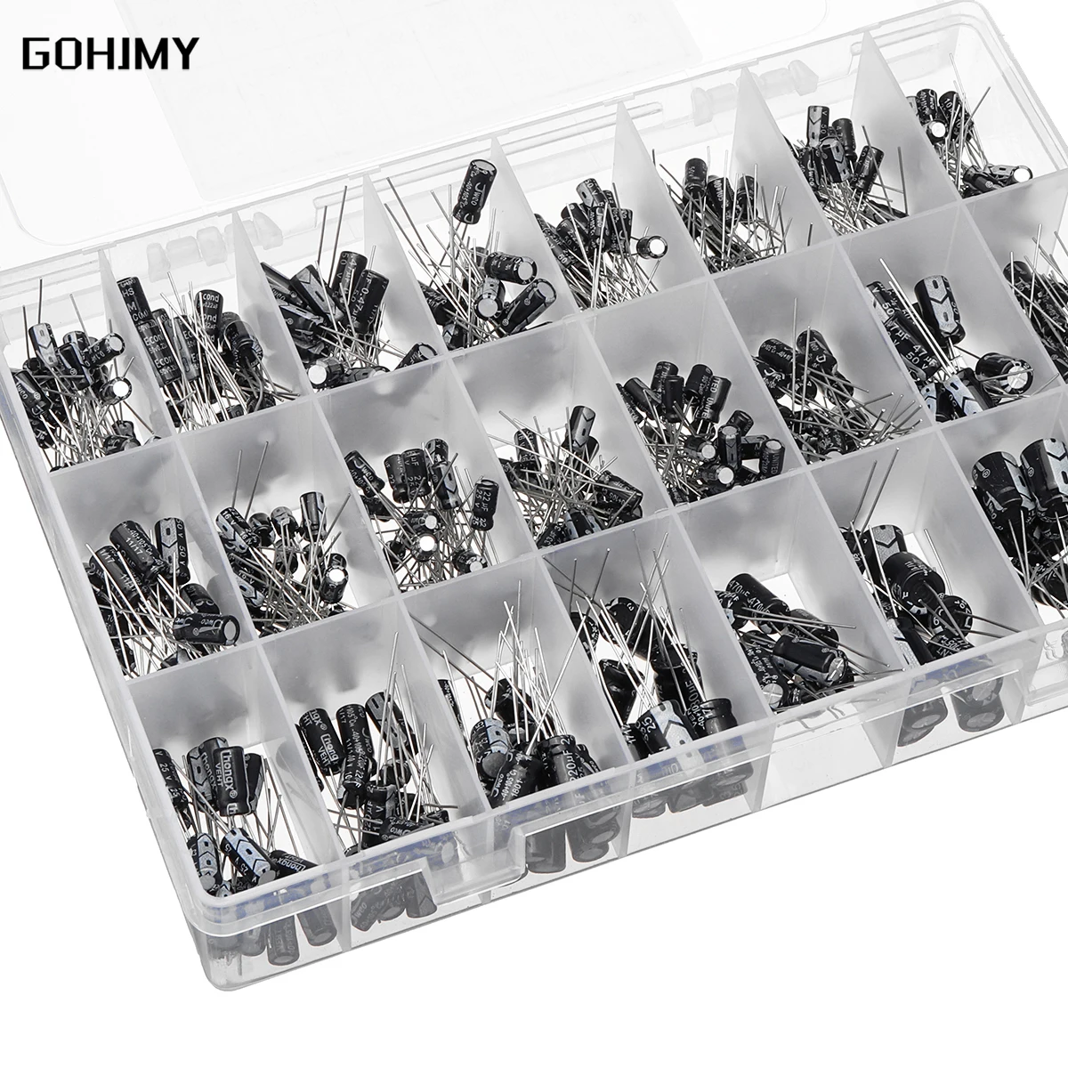 

500PCS/lot 0.1UF-1000UF 24Values Aluminum Electrolytic Capacitors 16-50V mix Electrolytic capacitor Assorted kit and storage box