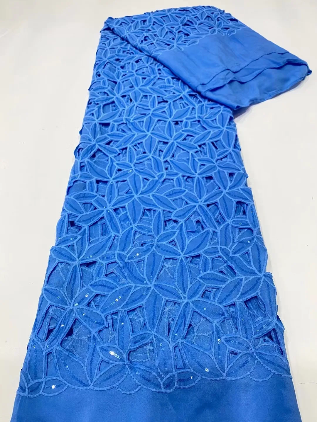 

African Rope Lace 2021 High Quality French Milk Silk Guipure Lace Fabric Embroidery with Sequins Wedding AD51111