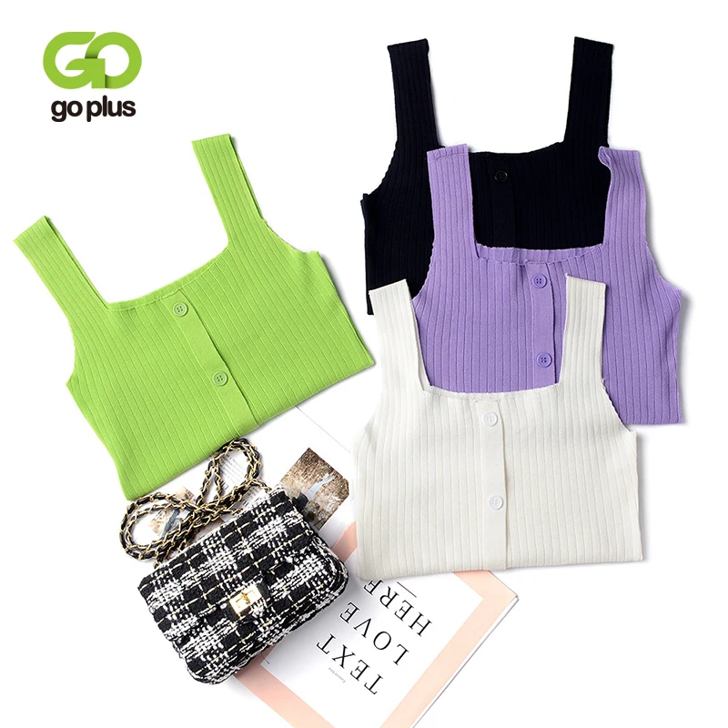 

GOPLUS Y2k White Black Tank Top Women 2021 Sexy Tee Shirt Femme Summer Knitted Tops Square Neck Tshirt Camiseta Tirantes C11584