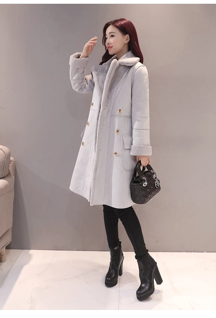 Winter Velvet Suede Jacket Coats Women Winter Outerwear Fashion Coat Thick Warm Faux Sheepskin Long Casual Female Overcoat