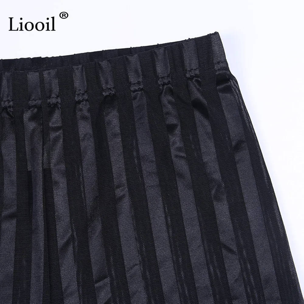 Liooil/Полосатые сетчатые прозрачные брюки, плотные черные слаксы, осень, женские штаны, сексуальные брюки с высокой талией, облегающие штаны-карандаш для женщин