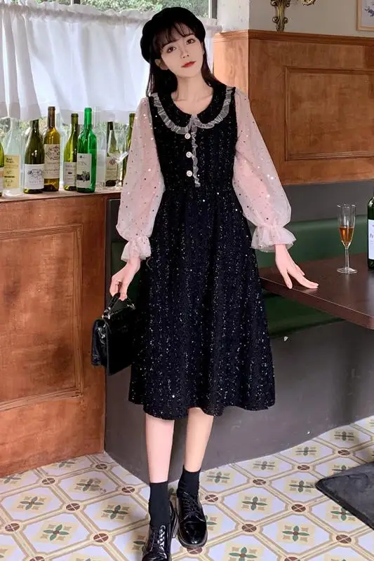 

Dress plus Size Women's Clothing Autumn and Winter New Korean Style Bottoming Shiny Dress Female Fashion Women Fairy