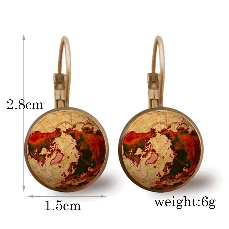 Женские серьги в стиле стимпанк винтажные гвоздики с изображением карты мира из
