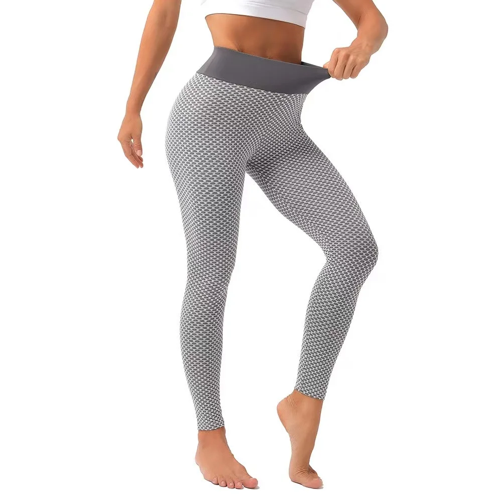 Pantalones de yoga de panal de melocotón para mujer, mallas de burbuja de cintura alta, ajustados,