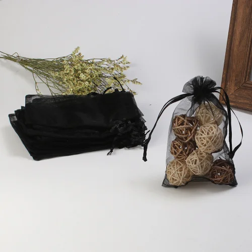 Black Бусины Из Органзы doreenbeads ювелирные изделия сумки шнурок прямоугольник черный красочный в случайном порядке Мода(полезное пространство: 13x10 см) 15 см x 10 см, 4 шт - Цвет: Black