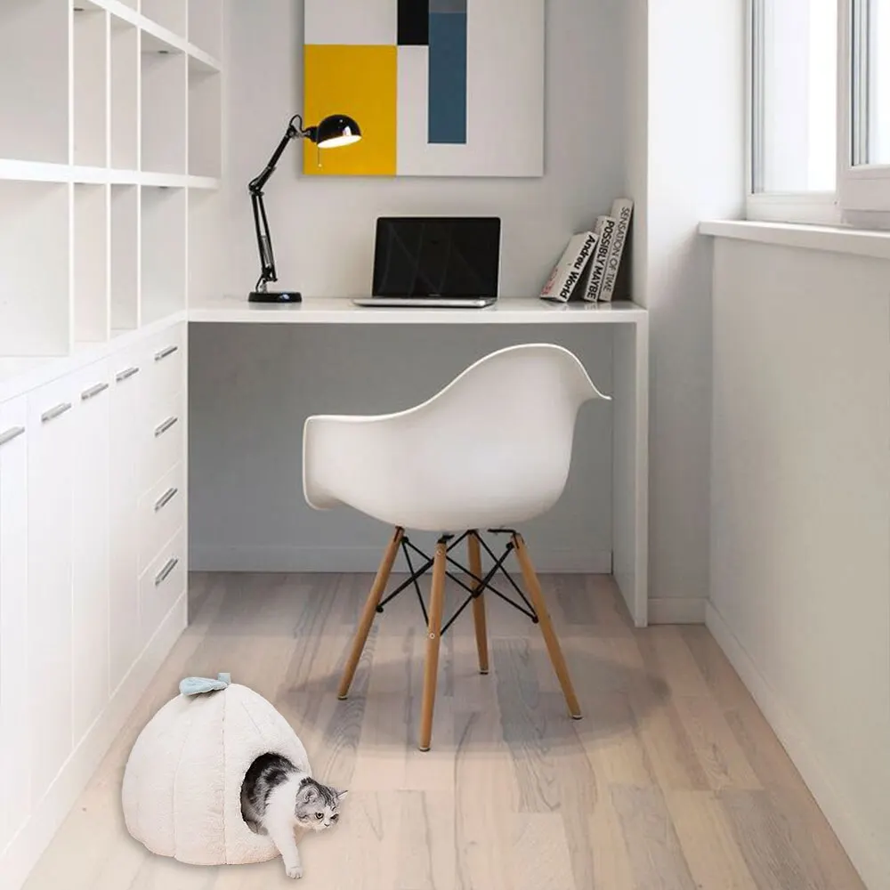 

Foldable and Removable Cat Bed Self Warming for Indoor Cat Dog House with Mattress Puppy Cage Lounger Grey