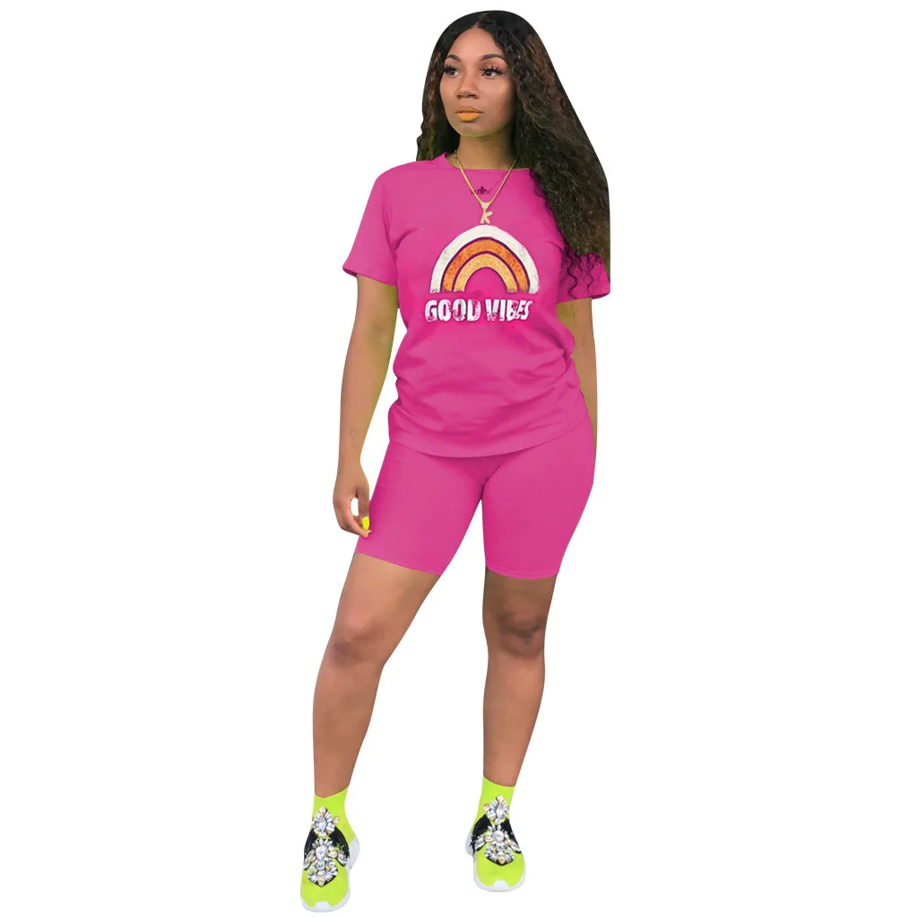 

Leisure Sports Rainbow Good Vibes Two-Piece Women's Home Clothing 2021 Autumn Fall Urban Casual Commute 2 Piece Set Solid Print