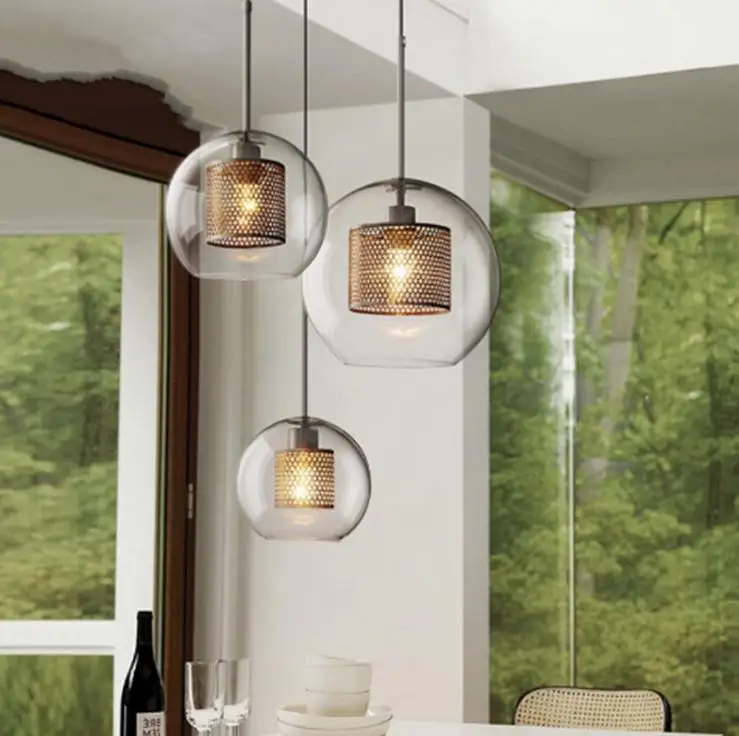Loft RestaurantTaipeiEuropean and American Rural retro industrial stylecreative net covered glass chandelier
