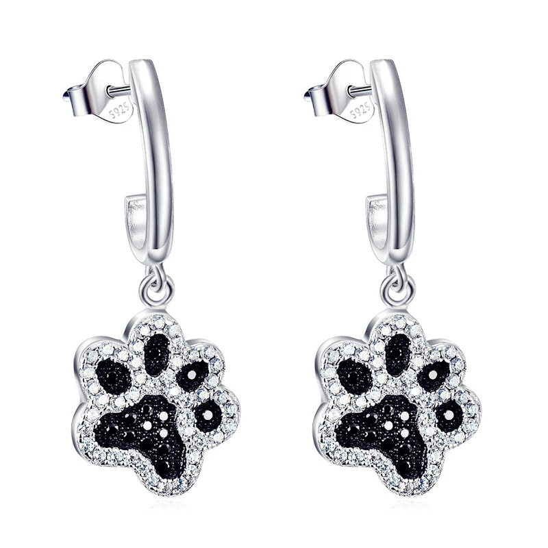 

925 sterling silver dog paw print earrings inlaid zircon jewelry