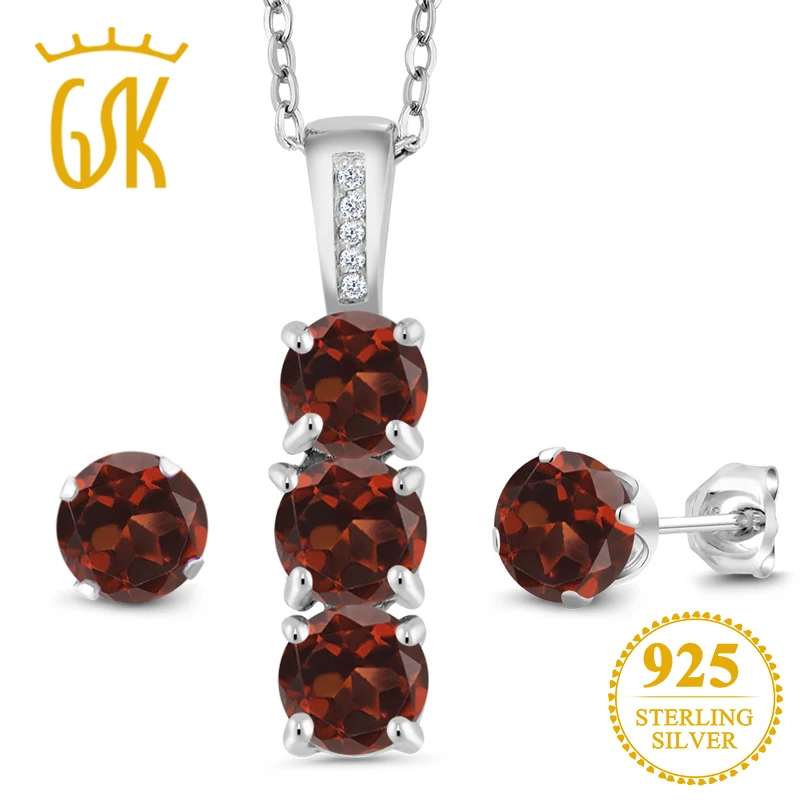 GemStoneKing 2 79 Ct Круглый натуральный красный гранат белый бриллиант Ювелирный Набор