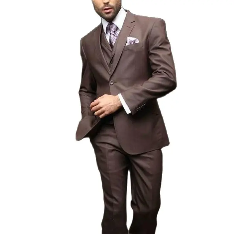 

New Brown Groom Tuxedos Custom Made Fashion Slim Fit Wedding Suit Groomsmen Tuxedo Formal Men's Suit(Jacket+Pants+vest)