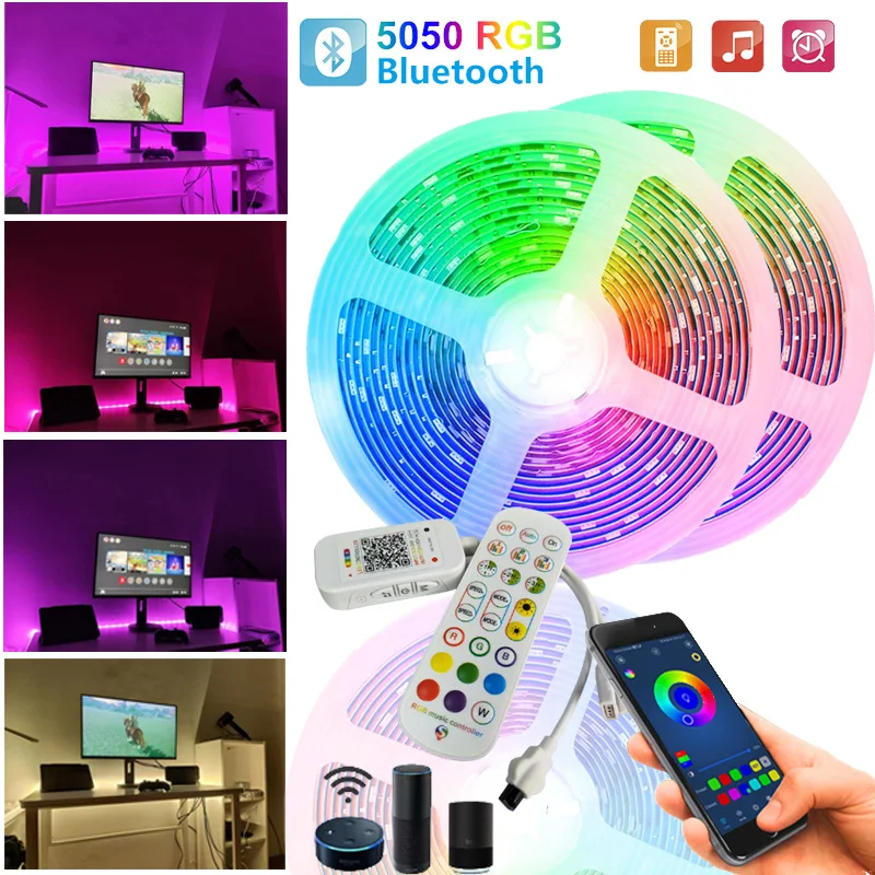 LED Strip Light RGB5050 24keys Bluetooth Voice Smart APP Control Timing Music Atmosphere Lights Neon for Room Decor TV Backlight