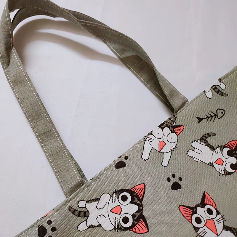 Холщовая Сумка на плечо Chi Cat для женщин вместительная Милая домашняя женская