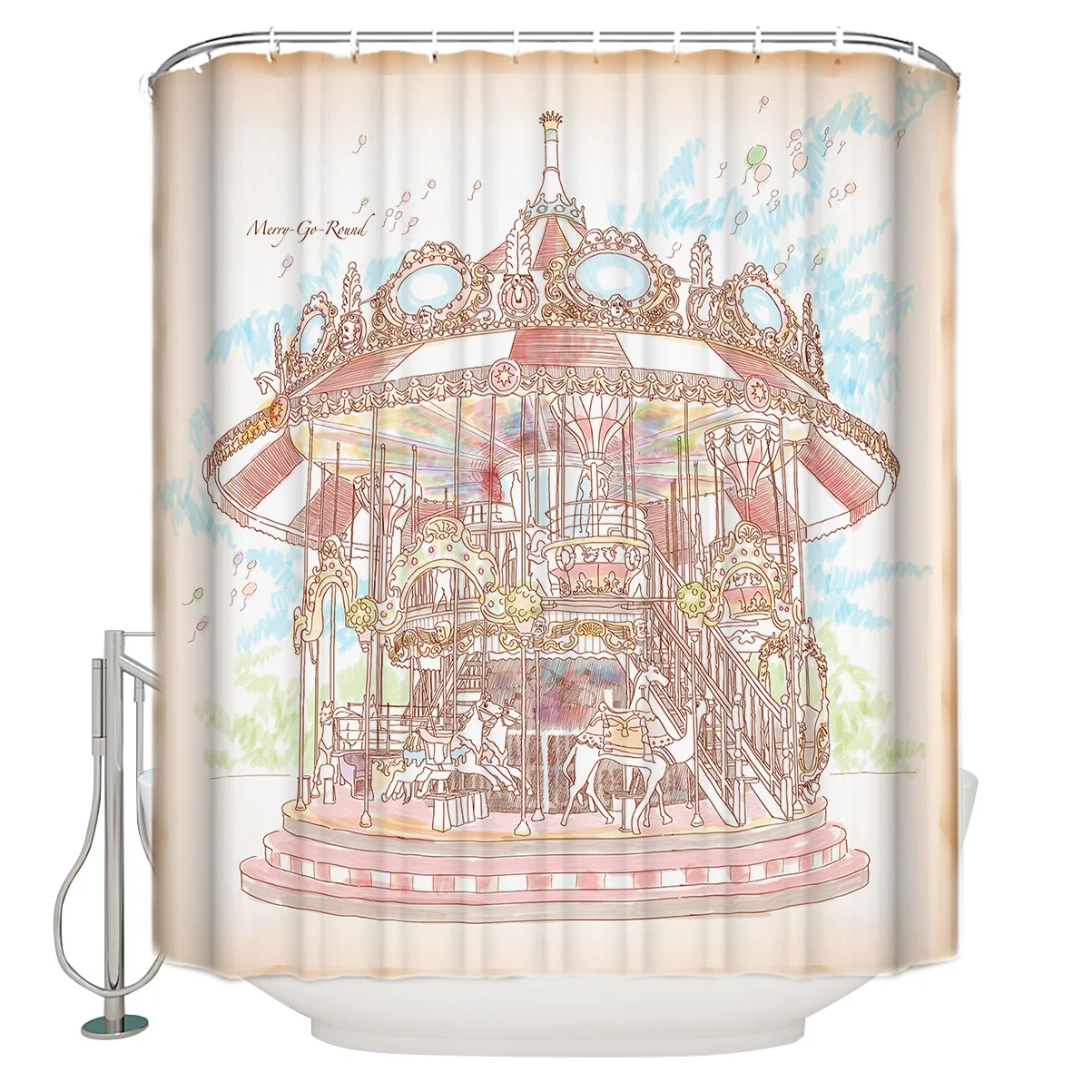 Ручная карусель иллюстрация занавеска для душа Водонепроницаемая ванной из