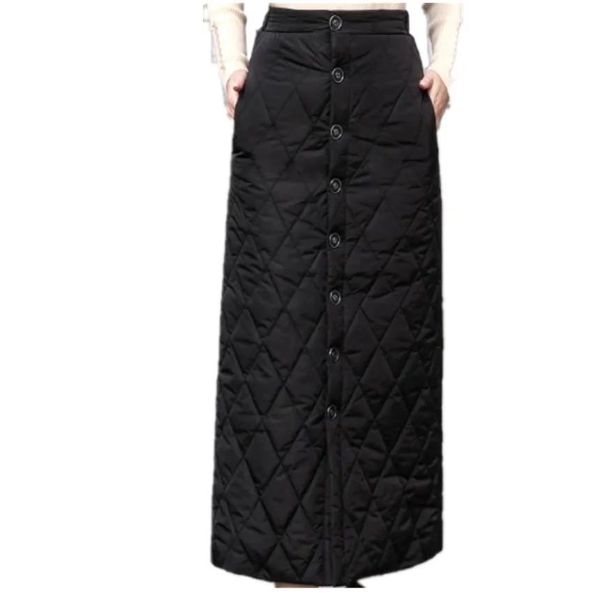 

Осенне-зимняя ветрозащитная Теплая юбка трапециевидной формы на хлопковом наполнителе, Женская однобортная юбка с высокой талией
