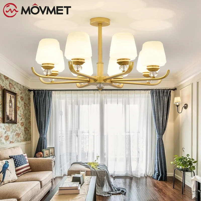 

Copper Gold Chandeliers American Style Crystal Glass LED For Livingroom Diningroom Bedroom Art DECO Modern Ceiling Lamps Home