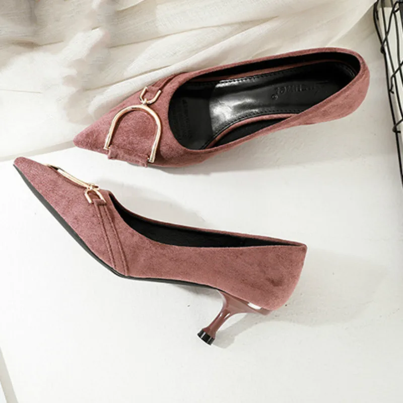 

New Pumps Women Shoes Fashion Four Seasons Solid 5.5cm/8cm High Heels High Quality Office Career Pointed Toe Flock Female Shoes