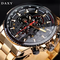 daxy classic black golden clock man steampunk sport series full calendar quartz watches for men top brand luxury watches
