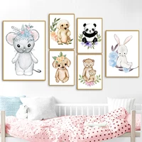bunny bear unicorn elephant tiger bear flower wall art canvas painting nordic posters and prints wall pictures kids room decor