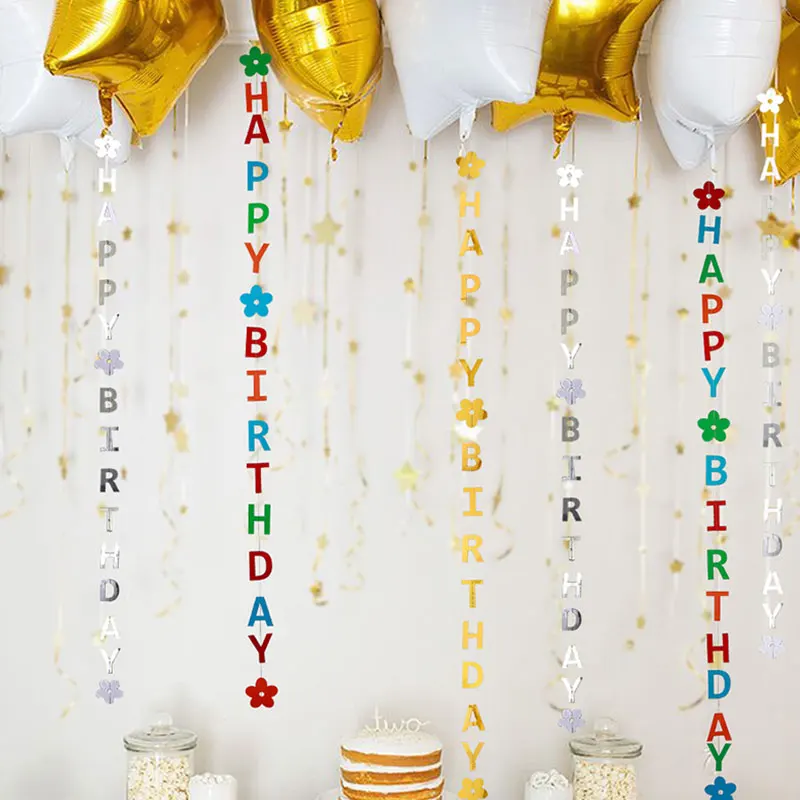 1 шт. DIY золотые серебряные цветные бумажные флаги с надписью Happy Birthday гирлянда