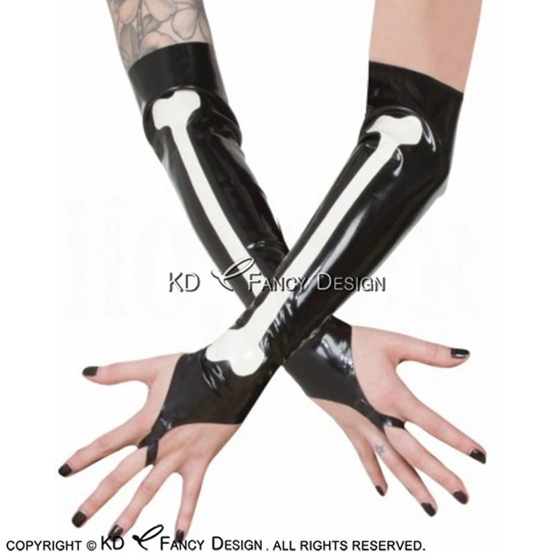 Черные и белые кости украшения сексуальные длинные латексные перчатки резиновые
