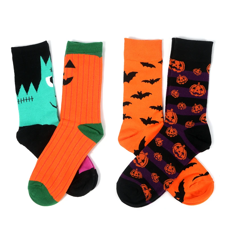 

Красочные женские хлопковые носки, забавные носки для Хэллоуина с тыквами и рисунком зомби, необычные женские Необычные носки с героями мул...