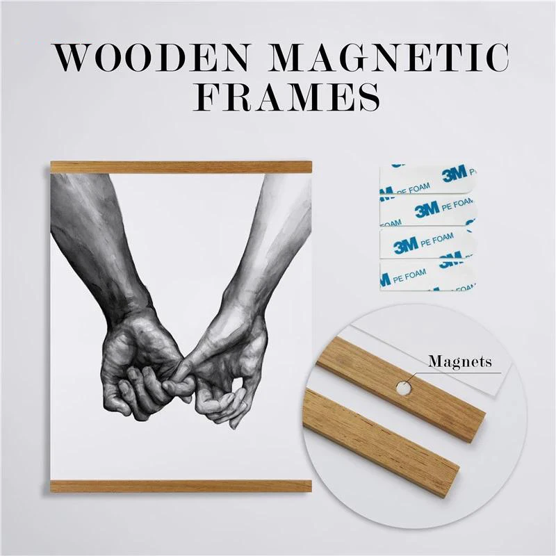 

Wooden Poster Hanger Photo Magnetic Frame Four Colors Artwork Picture Canvas Print Holder Hanging Wall Art Home Decor 21-70cm
