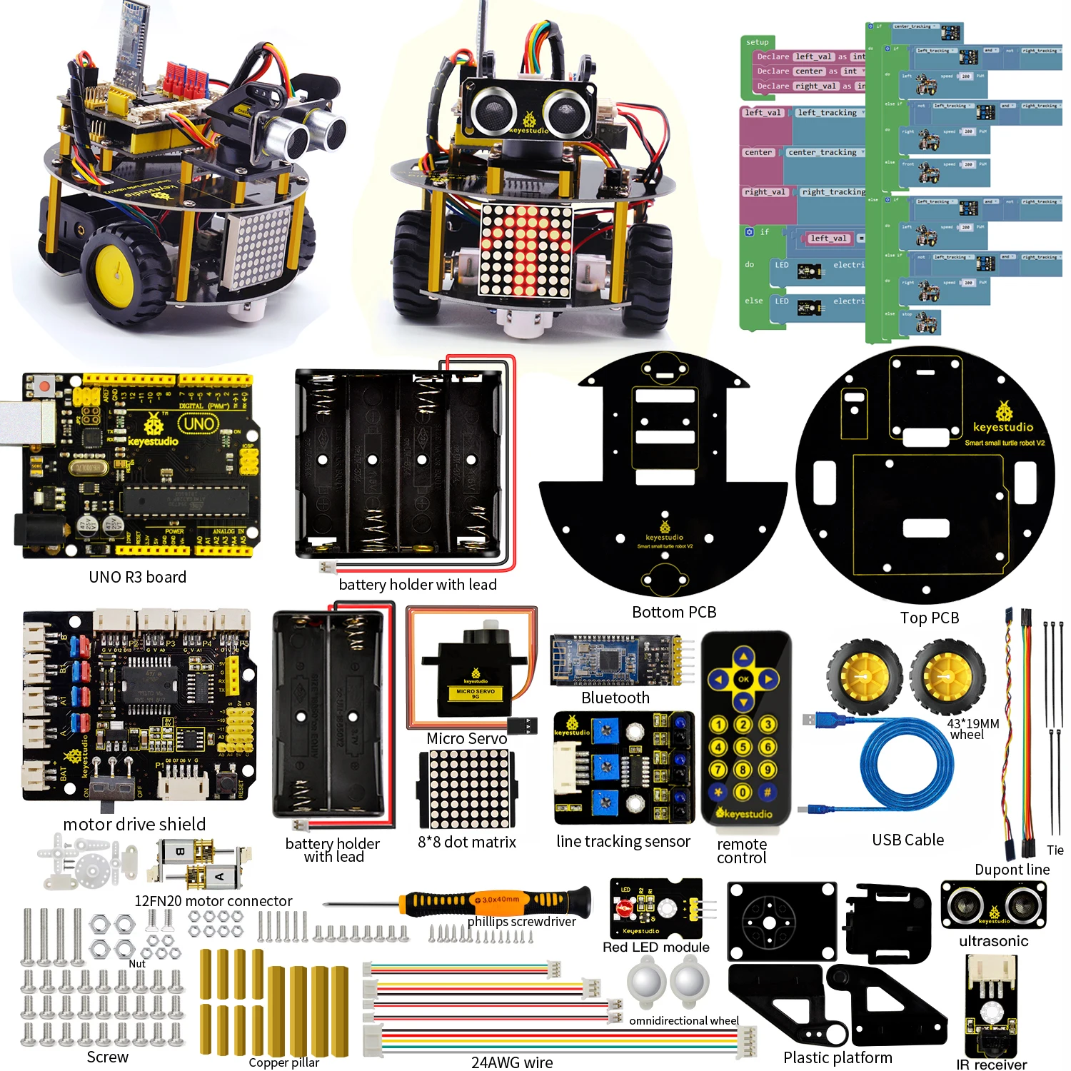 Новое обновление! Keyestudio умный маленький робот-черепаха V3.0 для Arduino Robot STEM/Поддержка IOS и Android APP управления