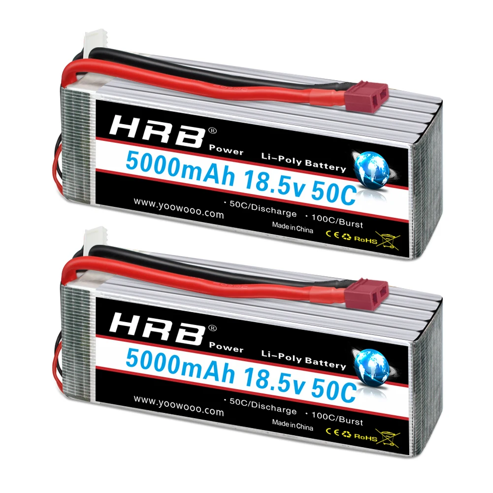 

2pcs HRB 5S Lipo Battery 18.5V 5000mah 50C with XT90 T Plug RC LiPo for Helicopter Quadcopter Airplane Drone Car Drones Boat