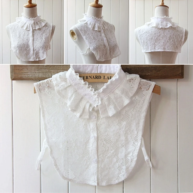 

Women Pure Color Lace Detachable Lapel Choker Necklace Shirt Fake False Collar