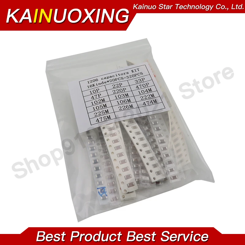 

1206 SMD Capacitor assorted kit ,16values*20pcs=320pcs 10PF-22UF Samples kit