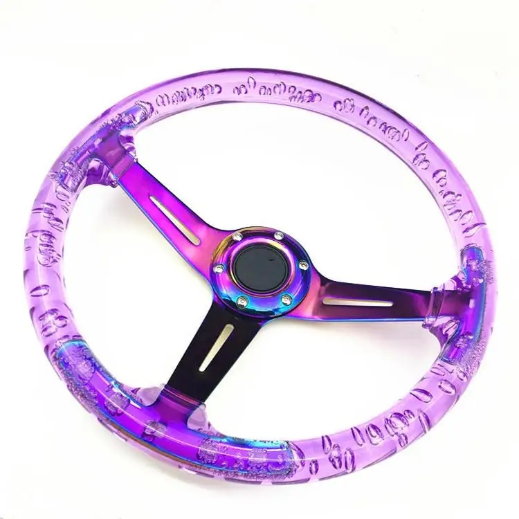 

1pc Car Transparent Steering Wheel Red Purple Acrylic Steering Wheel Bluing Spokes 350mm 14 Inch Auto Interior Accessories