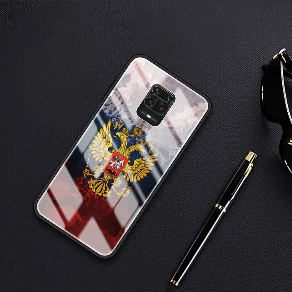 

Phone Case for Redmi Note 9S Note 9 8 Pro 8T 7 Tempered Glass 9A 9C 9T K20 K30 Pro Edge Coque Russia Coat Of Arms Eagle Flag