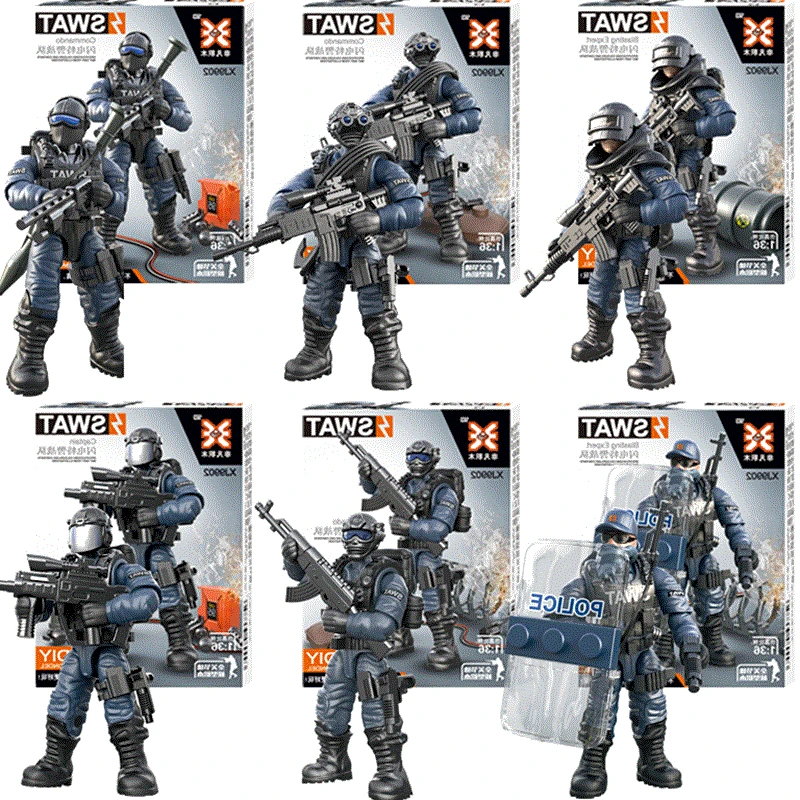 1:35 WW2 Military City SWAT Figure Joint Movable Building Blocks Figures Lightning Special Police Soldier Weapon Bricks Kids Toy