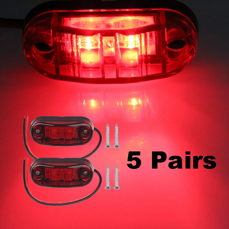 

10PCS Truck Side Marker Light 12V 24V 2 LED Red Yellow White Waterproof For Truck Trailer Boat Dark Warning