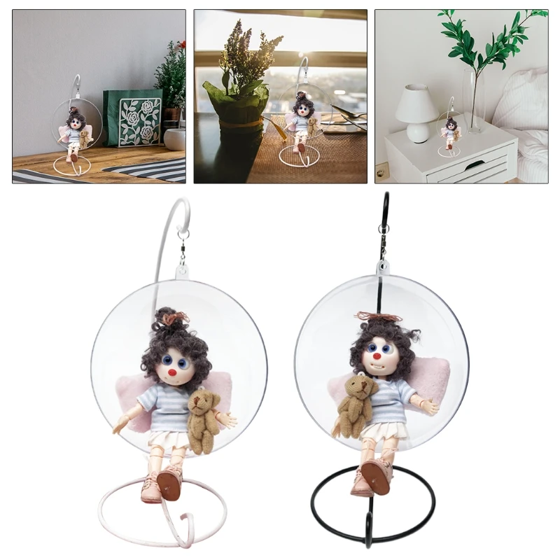 

2021 New Miniature Furniture Hammock Swing Chair Desktop Ornament Sitting Doll with Bear