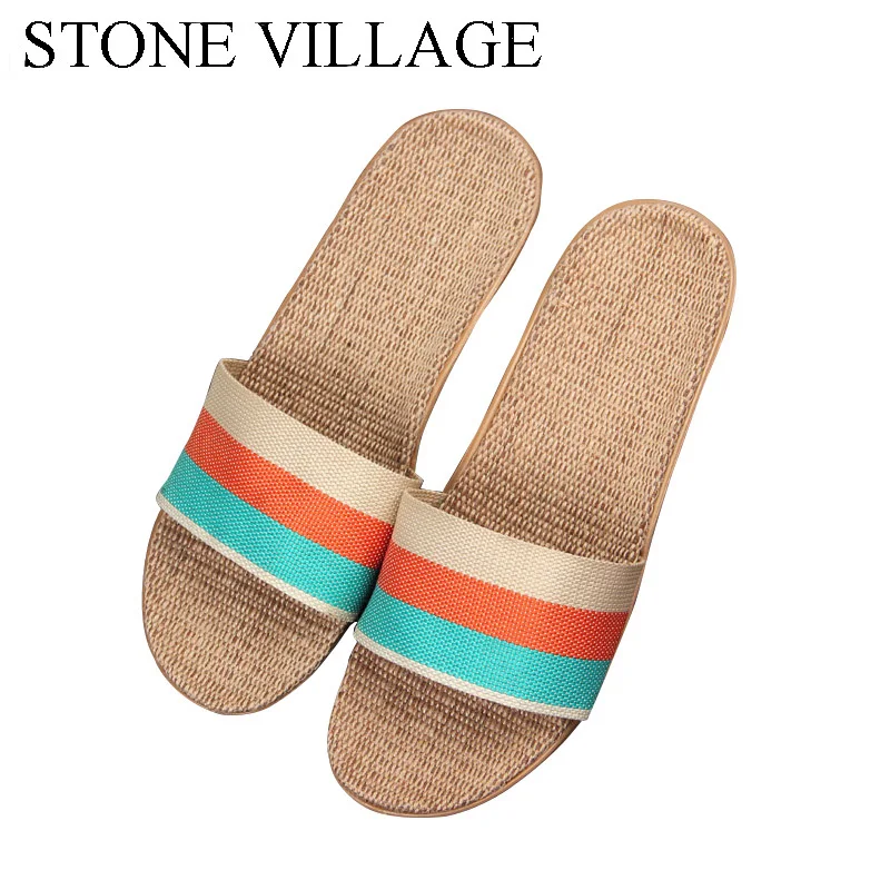 STONE VILLAGE Женские Летние льняные домашние тапочки обувь на плоской подошве