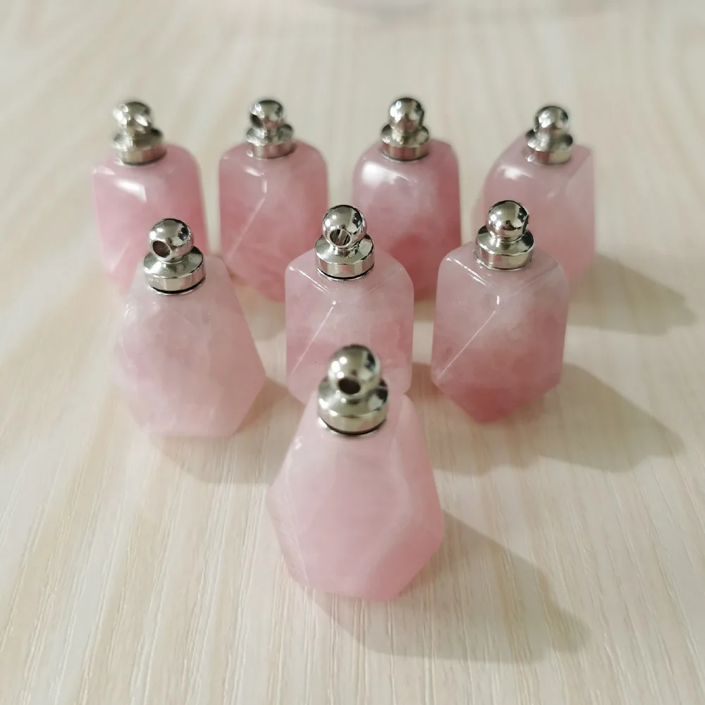 

Fashion natural rose quartz Perfume bottle polygon pendants Wholesale 3pcs/lot for Jewelry Making diy Necklace Accessory