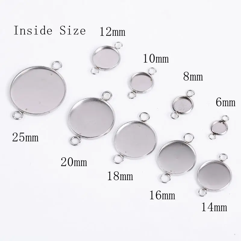 

10-20Pcs/Lot 6-25mm Stainless Steel Blank Cabochon Cameo Tray Bezels Settings Diy Charm Pendant Base For Jewelry Making Supplies