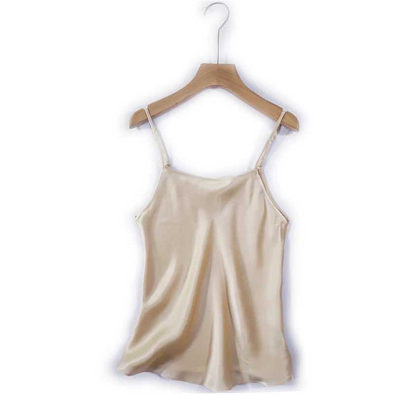 

2021 New 100% Silk Camis Tank Short Vest Women High Quality Summer Loose Tops Gray Women Hot Selling
