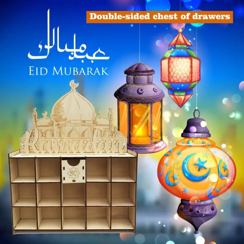 

Wooden Drawer Ramadan Decoration Eid Mubarak Advent Calendar Countdown Muslim