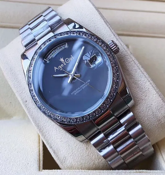 Grey Роскошные брендовые новые мужские часы Daydate из нержавеющей стали автоматические механические сапфировые серебряные черные серые зеленые Бриллиантовая оправа 36 мм AAA - Цвет: Grey