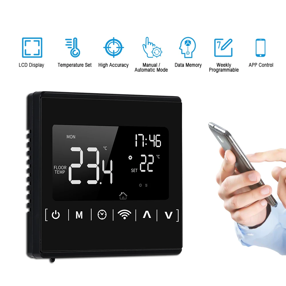 

Wi-Fi Smart Thermostat Thermostat APP Control Backlight LCD Temperature Controller Overheat Protection Anti-freeze Function