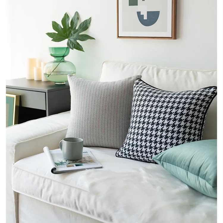 modern black white houndstooth woven jacquard home throw cushion cover decorative square pillow case 45 x 45 cm sell by pieces free global shipping