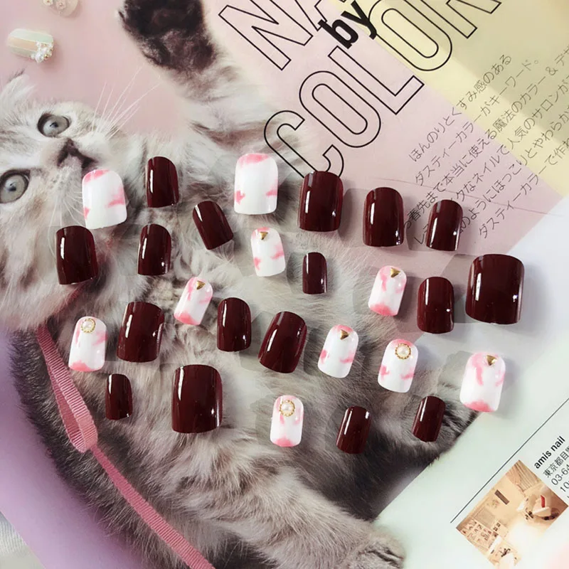 Новые 24 шт красные поддельные ногти полное покрытие Расширение Маникюр Искусство легко использовать длительный Ins популярная девушка поддельные ногти