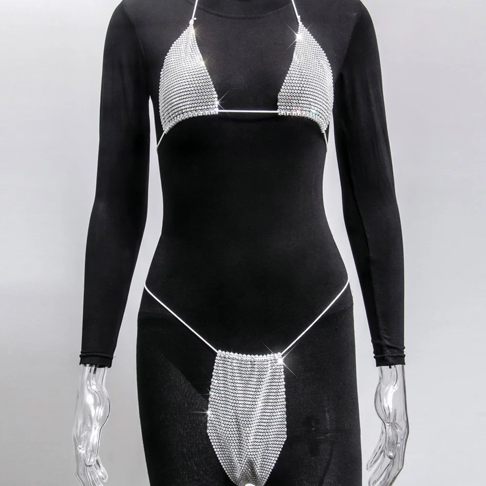 

Sexy Particle Underwear and Thong Set Bikini for Women High Quality Rhinestone Triangular Flashing Diamond Vintag Swimsuit Gifts