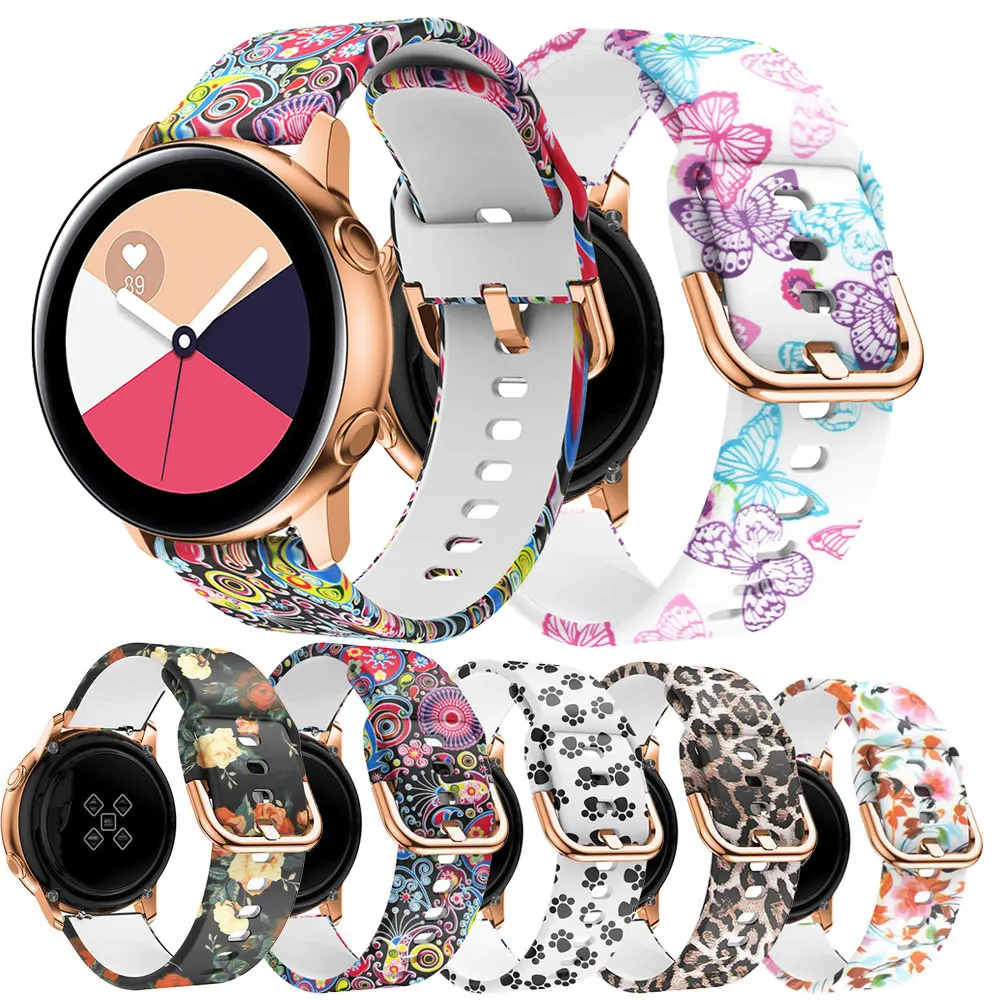 

20mm Silicone band for Samsung Galaxy 42mm Active Watch Gear S2 Strap Flower Printing Huawei 2 Replacement Bracelet Wristbands