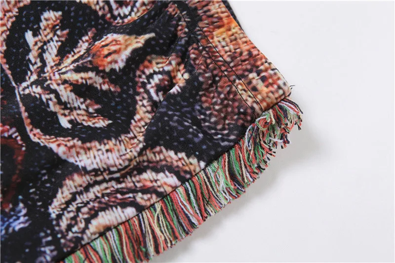 

Summer Fashion Vintage Hipster Shorts Women Casual Patchwork Print Side Tassel Patry Club Stretchy Bottoms Retro Sexy Streetwear