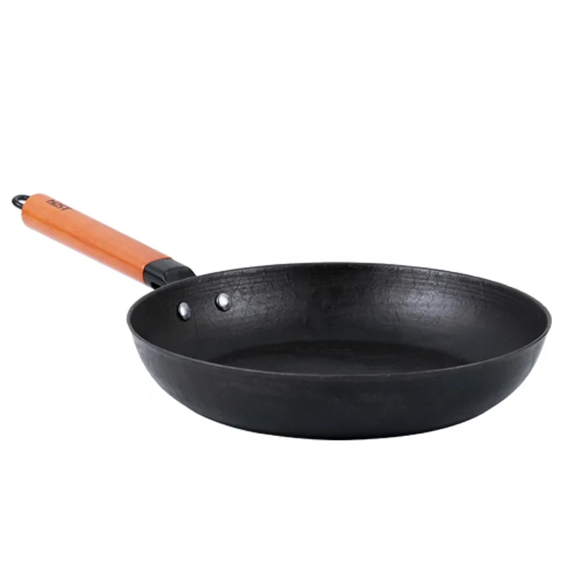 

Healthy Cooking 28 cm Cast Iron Frying Pan Skillet with Wooden Handle