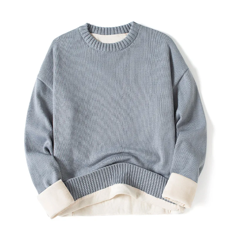 

Men's Winter Pullover Casual Tops Long-sleeved Round Neck Plus Velvet Warm Fashion Men's Knitted Sweater Street Men's Clothing